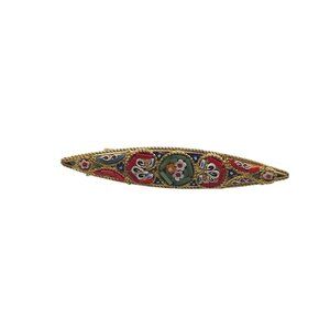 Vintage Italian Millefiori Mosaic Brooch Pin 2" Gold Tone Multicolor